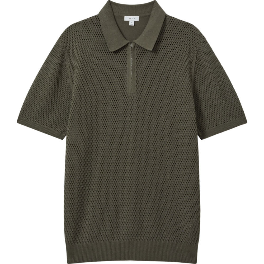 REISS BURNHAM Cotton Blend Textured Half Zip Polo Shirt